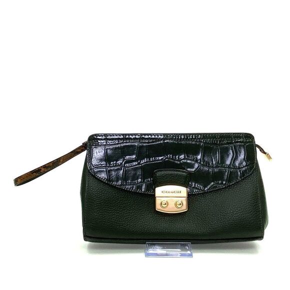 COACH Pebble Leather Clutch Crocodile Embossed Ivy